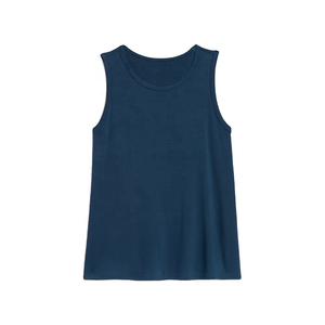 Women's <b>Navy</b> Blue Sleeveless Tank <b>Top</b> Scoop Neck Knitted Solid Color Casual Regular Fit Breathable Eco-Friendly Cotton Front - Product Image 6