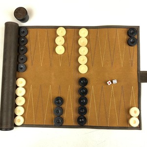 Wholesale Travel PU Leather <b>Backgammon</b> Roll-Up Game Set Mini Portable Leather Roll up <b>Backgammon</b> Set for Travel - Product Image 2