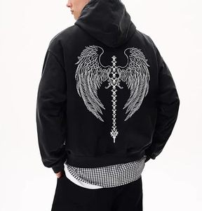 Sudadera con capucha oversize con estampado gráfico gótico de calavera y alas, estilo grunge, con lavado ácido, de ajuste casual - Product Image 2