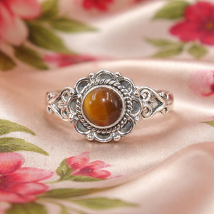 Natural <b>Tiger</b> <b>Eye</b> Gemstone 925 Sterling Silver Handmade Floral Vintage <b>Ring</b> Boho Statement Jewelry Gift Women Anniversary gift - Product Image 5