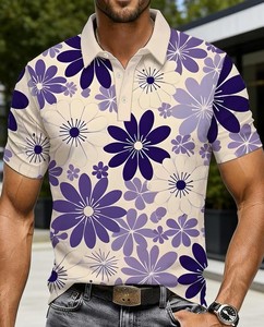 Men's Floral Print Polo Shirt Short Sleeve Casual Breathable Cotton Oxford Fabric Regular Fit Digital Printed Design - Product Image 1