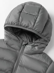 Professional Jacket OEM Hooded Down Puffer Jacket <b>Windproof</b> Solid Color Zipper Closure Casual Winter Wear Regular Fit Gray - Product Image 4