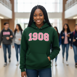   เสื้อฮู้ด Ivy 1908 พรีเมียม ผ้าฟลีซ สีเขียวป่า พร้อมตัวอักษรสีชมพู สำหรับชมรมหญิงสาวกรีก แบบสั่งทำพิเศษ - Product Image 6