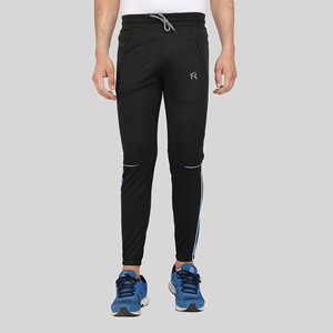 Pantalon de survêtement sport bleu quatre directions avec bande latérale, logo personnalisable, impression HD, délavage coloré, 100 % polyester, séchage rapide, tailles homme M/L/XL - Product Image 1