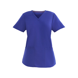 Ensemble de blouses d'hôpital en coton tissé bleu roi à col en V pour femmes avec poches et détection d'aiguilles - Product Image 1