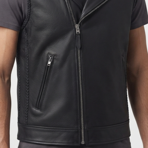 Gilet de motard en cuir véritable pour homme, respirant, avec logo personnalisé, en tissu polyester, fermeture éclair, pour l'hiver - Product Image 5