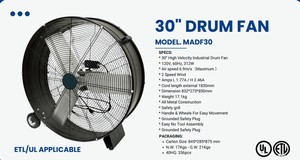 พัดลมติดผนังอุตสาหกรรมแบบแกนหมุน ความเร็วสูง สำหรับระบายอากาศในโรงงาน/คลังสินค้า รับผลิตแบบ OEM/ODM รุ่น GAPIDF000 - Product Image 3