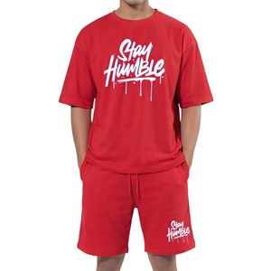 Ensemble T-shirt et short en coton 180 GSM imprimé 'Stay Humble' pour l'été, style streetwear confortable, 2 pièces pour homme - Product Image 1