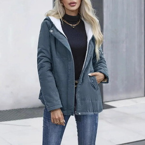 Nouvelle arrivée, manteau d'hiver pour femmes, en coton, à capuche, épais, doublé de fourrure sherpa, matelassé, zippé, parka décontractée, plusieurs couleurs - Product Image 2