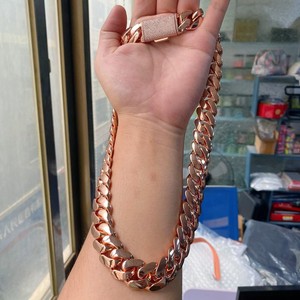 Mens 925 <b>Silver</b> 24MM Rose Gold Cuban Link <b>Chain</b> Polished Statement Necklace Luxury Miami Curb <b>Chain</b> Secure <b>Box</b> Clasp - Product Image 2