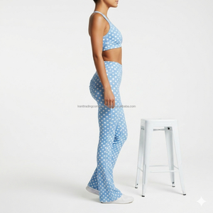 Custom Private Label Front Polka Dot Sublimated High-Waisted Quick Dry Breathable Plus Size Yoga Set 2-Piece Sports Bra Bootcut - Product Image 3