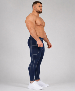 Leggings de compresión para hombre, pantalones de compresión de cintura alta para gimnasio, fitness, entrenamiento, correr, pantalones de compresión con costuras en contraste, pantalones de yoga para hombre - Product Image 4
