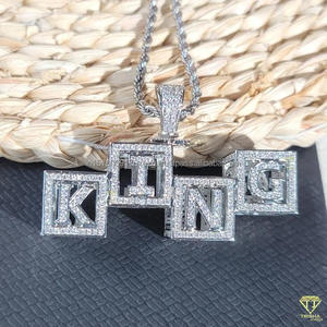 Luxury Moissanite Diamond " BOSS " Letter Block Pendant With Gold <b>Rope</b> <b>Chain</b> Hip Hop Necklace Jewelry - Product Image 1
