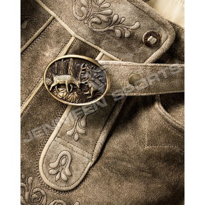New Premium <b>Men's</b> Bavarian Lederhosen Traditional Dark <b>Brown</b> Cow Suede Leather <b>Shorts</b> with Detailed Floral Embroidery - Product Image 2