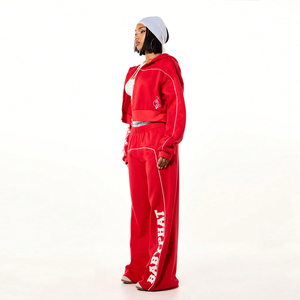 Pantalon de jogging pour femmes tendance, pantalon de survêtement à prix avantageux, logo personnalisé, pantalon rouge uni pour femmes - Product Image 5