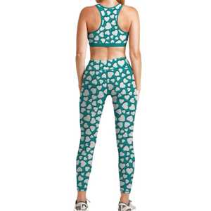 Conjunto de Yoga con Estampado de Corazones para Mujer, 2 Piezas, Leggings de Cintura Alta, Sujetador Deportivo con Espalda Cruzada, Ropa Deportiva Transpirable de Spandex y Poliéster - Product Image 2
