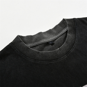 T-shirt noir à col rond et manches courtes pour homme, effet délavé, impression graphique personnalisée, coupe classique, 100 % coton, tissu jersey tricoté - Product Image 3