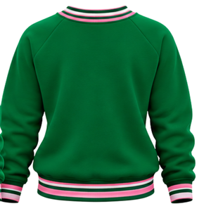 เสื้อสเวตเชิ้ตผู้หญิงลายกราฟิก Winter Green Women Sisterhood คอถักแบบริบ ปลายแขนและชายเสื้อสีชมพู ดีไซน์ตัวอักษรสีชมพู แขนยาว สไตล์ลำลอง คอกลม - Product Image 2
