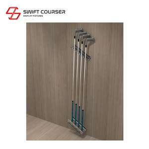 Support mural extérieur moderne en acrylique pour quatre clubs de golf, étagère verticale avec boîte inférieure, revêtement en poudre, logo personnalisé - Product Image 3