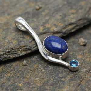 Bague de fiançailles et de mariage minimaliste en argent sterling 925 avec pierre précieuse ovale en lapis-lazuli naturel et quartz bleu pour femme, vente en gros - Product Image 3