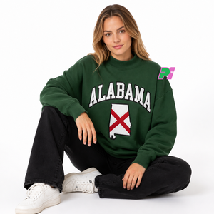Sudadera de cuello alto para mujer con letras de aplique ALABAMA y mapa del estado, de forro polar grueso, oversize, 100% algodón, estilo urbano - Product Image 5