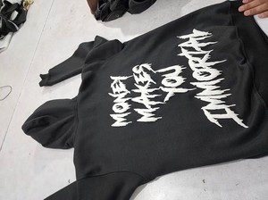 Custom Mens <b>Black</b> <b>Zip</b> <b>Up</b> <b>Hoodie</b> Front Letter Puff Print Streetwear Regular Fit Cotton Fleece Sweatshirt - Product Image 3