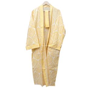 Robe Kimono en Coton Fait Main Indien, Col en V, Manches Longues, Fermeture à Ceinture, Imprimé Rayé, Douce et Respirante, Tenue Décontractée de Printemps pour Dormir - Product Image 4