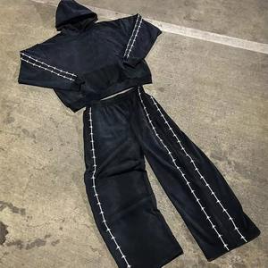 Chándal de invierno con capucha, lavado ácido, estampado, estilo urbano, mezcla de poliéster/algodón, transpirable, anti-bolitas, 2 en 1, ecológico - Product Image 1