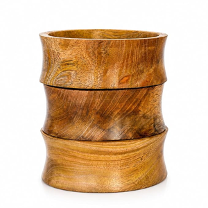 Bol à salade en bois de style farmhouse moderne, fait main, écologique, style bohème, design minimaliste décoratif FAIZA CRAFT FC-7118 - Product Image 3