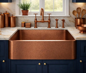 Évier de cuisine moderne de luxe en cuivre massif, fait main, à cuve unique profonde, à encastrer sous plan, pour cuisines et hôtels haut de gamme - Product Image 1