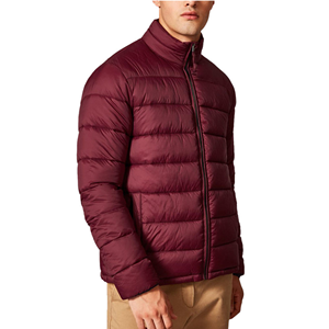 Men's Burgundy Stand Collar Puffer <b>Jacket</b> Windproof Casual Winter <b>Jacket</b> Regular <b>Fit</b> Zipper Closure Solid Color <b>Slim</b> Style - Product Image 2