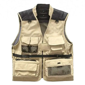 Men's Olive Green Multi Pocket Tactical <b>Vest</b> Zipper Closure Breathable Outdoor <b>Utility</b> Casual Summer Wear Sporty V-neck - Product Image 3