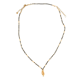 Elegante Collar de Cuentas de Piedras Preciosas Negras, Chapado en Oro, Mangalsutra, Cadena Étnica Religiosa para Boda o Fiesta-11058769GL - Product Image 2