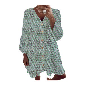 Vestido informal para mujer, estampado a mano con motivos florales, de algodón, estilo étnico indio, para primavera/verano, ropa de India y Pakistán. - Product Image 6