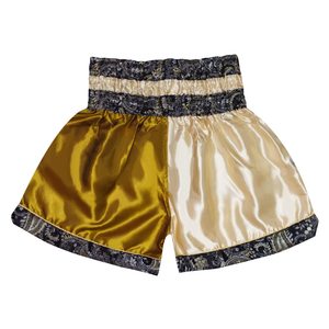 <b>Men's</b> High Waist Satin <b>Shorts</b> Color Blocked Gold And Cream Paisley Trim Casual Style Elastic Waist - Product Image 1