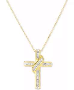 Collier pendentif croix en diamant 18 "(1/4 ct. T. w.) en argent sterling plaqué or 14 carats ou en argent sterling | Macy's - Product Image 1