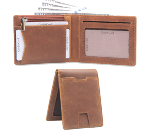 Custom High Quality Men's Card Holder <b>Wallet</b> Mini Smart Slim Genuine Leather Fold Closure Lightweight Short Length <b>Money</b> Clip - Product Image 6