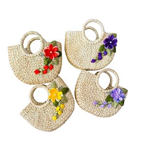 Bolso Tote de Seagrass Hecho a Mano con Bordado Floral, Bolso de Moda Natural para Mujer, Personalización OEM ODM Disponible - Product Image 1