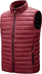 Gilet matelassé bordeaux pour homme, col montant, fermeture éclair, coupe-vent, décontracté, vêtement d'extérieur d'hiver, design uni - Product Image 2
