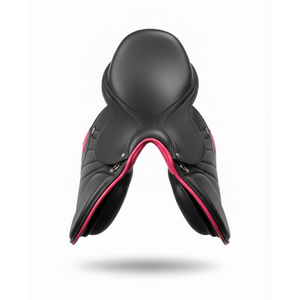 Selle d'équitation anglaise en cuir noir de qualité supérieure avec passepoil rose, selle d'équitation confortable, logo personnalisé - Product Image 2