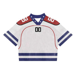 Maillot de hockey sur glace personnalisé sublimé blanc rouge bleu en mesh col en V manches courtes unisexe adulte respirant vêtements de sport - Product Image 2