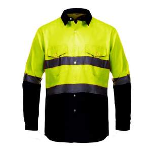 Camisas de trabajo de seguridad reflectantes de alta visibilidad media neón fluorescente amarillo brillante y azul marino alta visibilidad para seguridad - Product Image 1