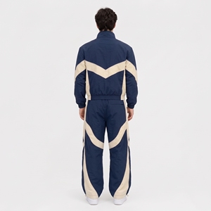 Chándal Azul Marino para Hombre con Bloques de Color y Rayas Chevron Crema, Chaqueta Deportiva con Cierre Completo - Product Image 3