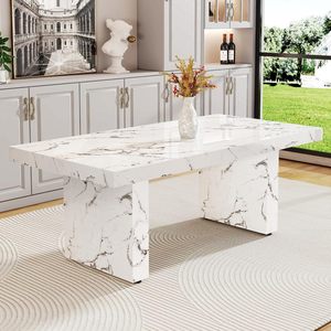 Table à manger de luxe en marbre Calacatta, personnalisable, en pierre naturelle, de forme rectangulaire, pour la maison, la villa, l'hôtel - Product Image 1