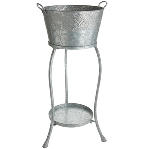 Vintage Embossed Galvanized Wine Tub with Metal Stand Outdoor Party Beer Ice Bucket with Tray <b>Shelf</b> Wholesale Farmhouse Drink - Product Image 1