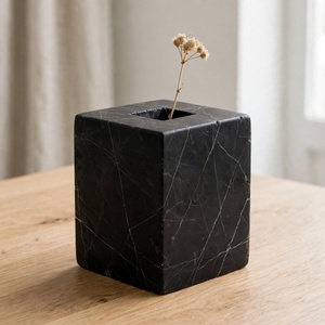 Jarrón de Cubo de Mármol Negro Ónix Pulido OEM, Hecho a Mano, Minimalista, para una Sola Flor, Regalo de San Valentín/Acción de Gracias, Decoración del Hogar - Product Image 2