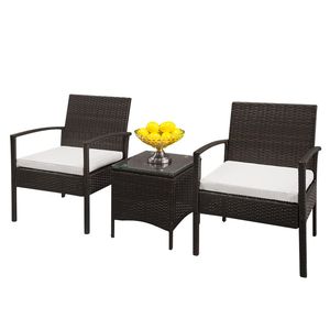 Set di Mobili da Giardino XH: 2 Poltrone e 1 Tavolino, Set Divano in Rattan 3 Pezzi, Sfumatura Marrone - Product Image 1