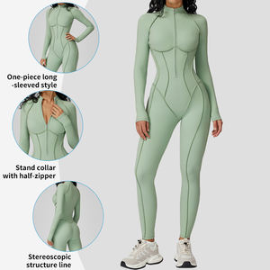 Mono deportivo cálido de manga larga para mujer, enterizo elástico de yoga de una pieza con pantalones acampanados, conjuntos informales - Product Image 1