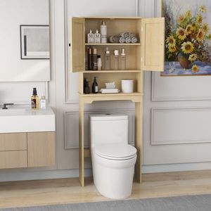 Mobiletto Salvaspazio a 2 Ante Regolabile da Posizionare Sopra il WC con Finitura in Rattan, Scaffali Aperti per Bagno - Product Image 5