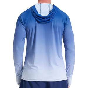 Custom High Quality Men's Gradient Blue Long Sleeve Hooded Fishing Shirt UPF 50 Anti-UV Quick Dry Polyester <b>Top</b> - Product Image 2